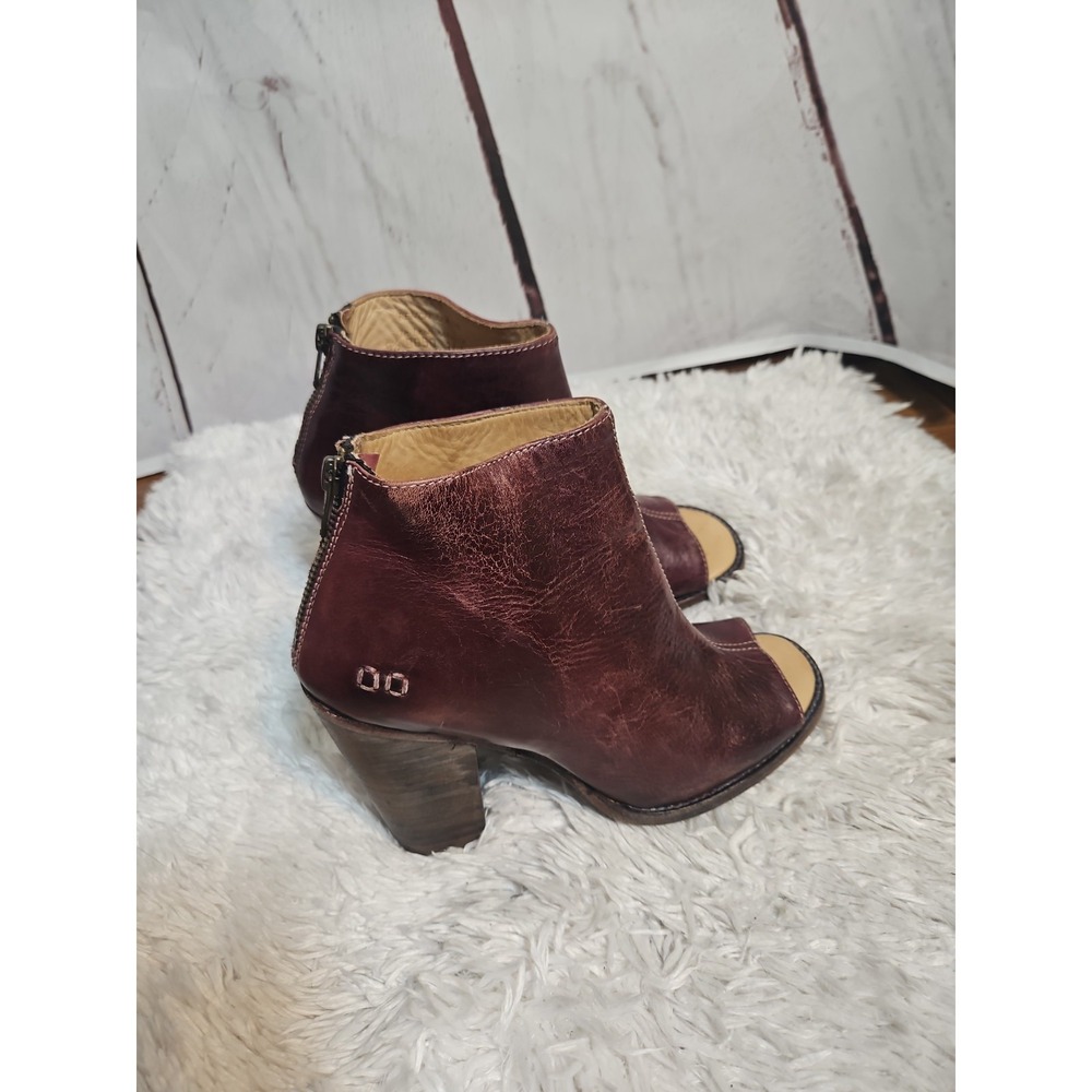 Bed Stu Onset Bootie Women's Size 9.5 Burgundy Leather Open Toe Block Heel - Picture 2 of 9